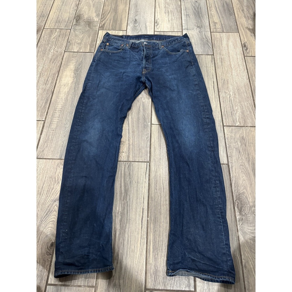 Levi's 501 Men's Jeans W36 L34 Dark Wash Blue Straight‎ Leg Button Fly Denim